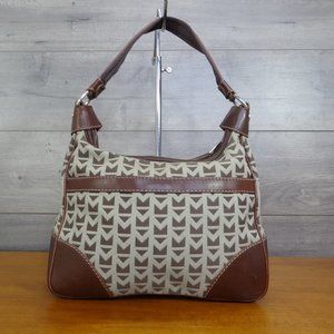 Michael Kors Brown Canvas Leather MK Shoulder Bag Satchel Tote